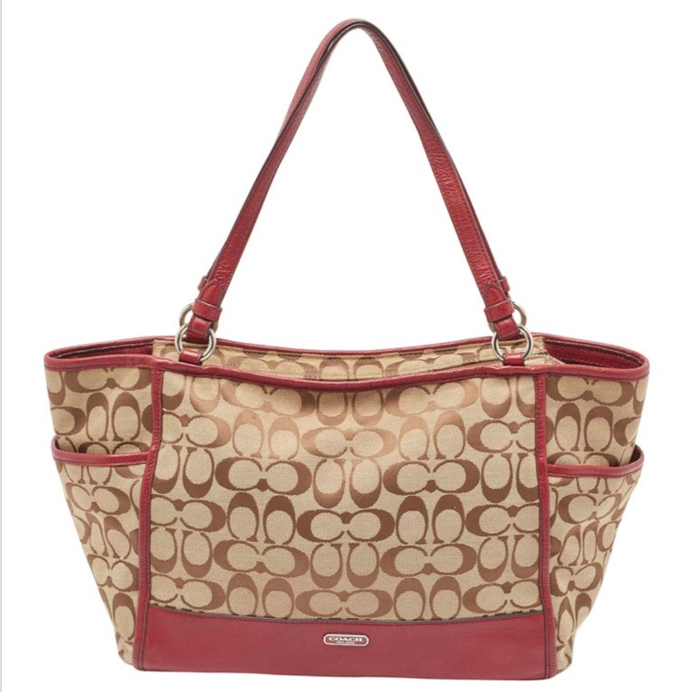 Coach Signature Canvas Tote Bag - Brown and Red